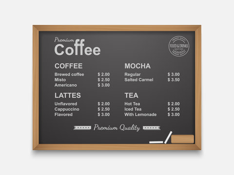 Coffee menu on chalkboard,vector