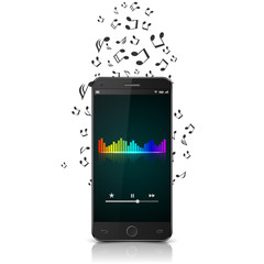 Smartphone with music notes, Digital Equalizer,vector