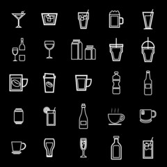 Drink line icons on black background
