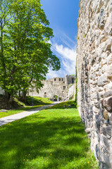 Fototapeta na wymiar Defensive wall of medieval castle
