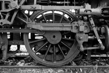 Fototapeta na wymiar Black And White Train Wheel