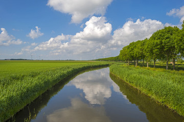 Canal through a rural landscape in spring