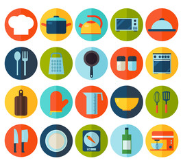 Flat kitchen and cooking icons. 
