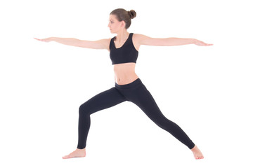 Fototapeta na wymiar slim woman doing yoga or aerobics isolated on white