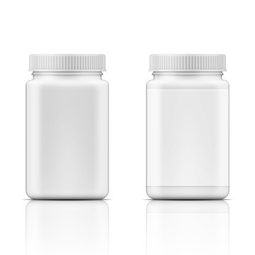 White square plastic bottle for pills.