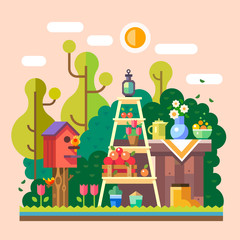 Summer  in village garden. Countryside