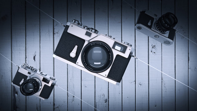 silver photo camera. Vintage. High resolution 3d