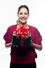 Young beautiful woman with present