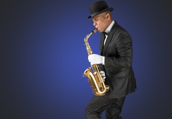 Obraz na płótnie Canvas Saxophonist, isolated, clothing.