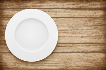 Empty plate on wooden table. Vector illustration