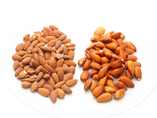 dry almonds and almonds soaked in water