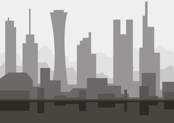 Fototapeta premium Architectural sketch silhouette abstract city skyline with skyscrapers monochrome