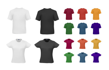 T-shirt template set for men and women isolated on white