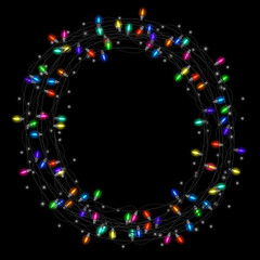 Colorful garland lights on black background