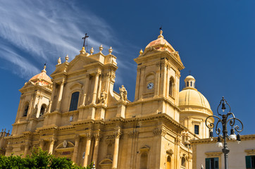 Fototapeta na wymiar Architectural details of baroque cathedral in Noto, Sicily