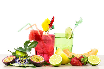 exotic summer fruits cocktail over white