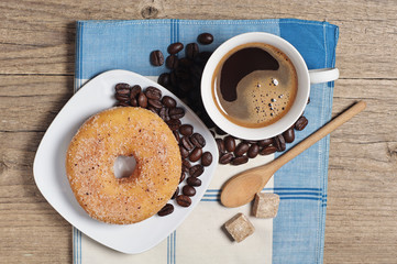 Breakfast with coffee and donut