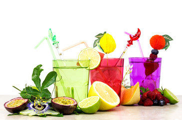 summer fruits cocktail over white