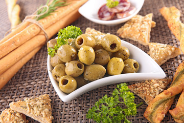 green olive and cracker