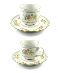 antique porcelain tea cup on white background