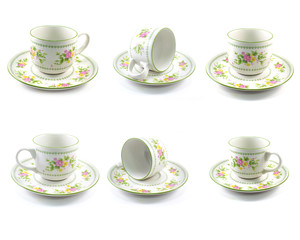 antique porcelain tea cup on white background