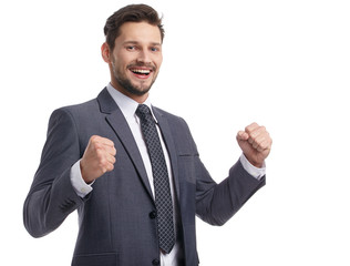 business, people and office concept - businessman in suit