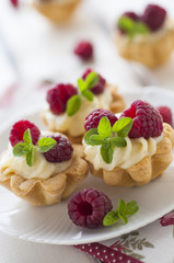 Sweet tartalette with fresh raspberries