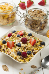 Light, delicious breakfast with cereal and fruit.
