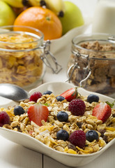 Light, delicious breakfast with cereal and fruit.