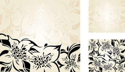 Beige floral decorative holiday background set with gold and black ornaments