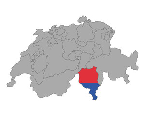 Karte der Schweiz mit Fahne des Tessins