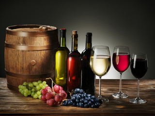 Obraz na płótnie Canvas Still-life with wine, cheeses and fruits.