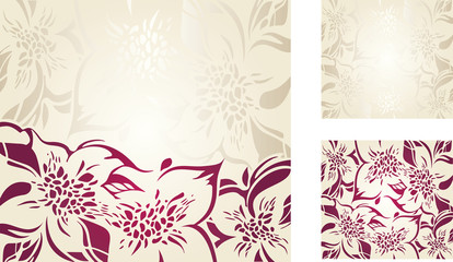 Floral decorative holiday background set in ecru, peach, red