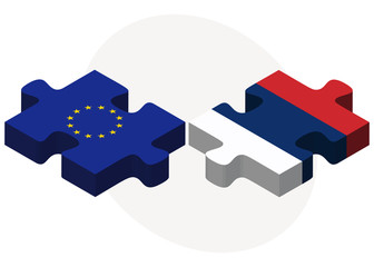 European Union and Serbia Flags in puzzle