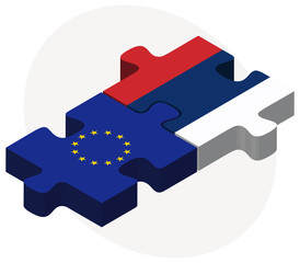 European Union and Serbia Flags in puzzle