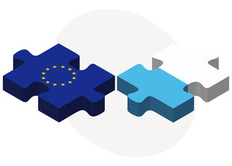 European Union and San Marino Flags in puzzle