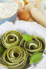 Traditional italian raw homemade spinach pasta
