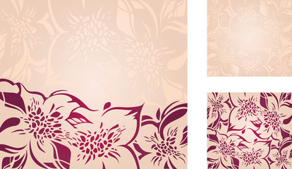 Floral decorative holiday background set in ecru, peach, red