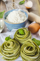 Traditional italian raw homemade spinach pasta