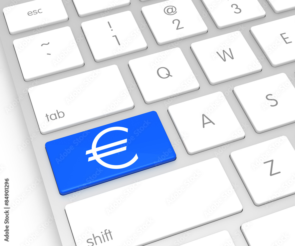 Poster computer keyboard with euro symbol button. 3d rendering