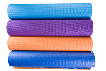 Colorful yoga mat and on white background