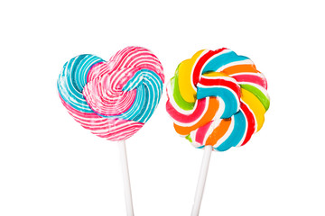 Heart shaped and colorful sweet lollipop