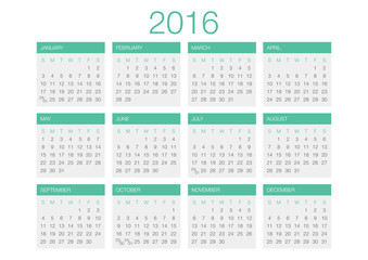 Calendar 2016 Vector Template