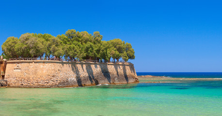 Fototapeta na wymiar Beautiful Island with pure blue water. Chania, Crete. Greece.