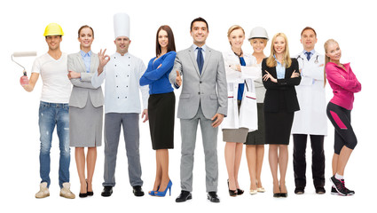Fototapeta premium happy businessman over professional workers