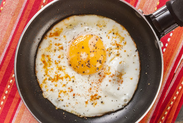 Fried egg on frying pan