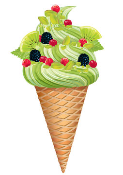 Pistachio ice cream with kiwi