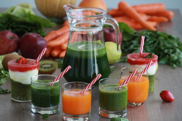 Fresh vegetables, fruits,juice and smoothie