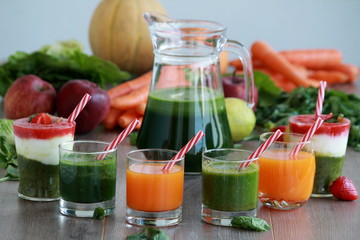 Fresh vegetables, fruits,juice and smoothie