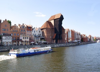 Naklejka premium Historical old port and Motlawa river in Gdansk